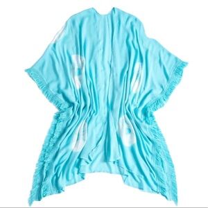 SHIRALEAH Turquoise Vida Tie Die Beach Cover Up/Kimono OS NWT